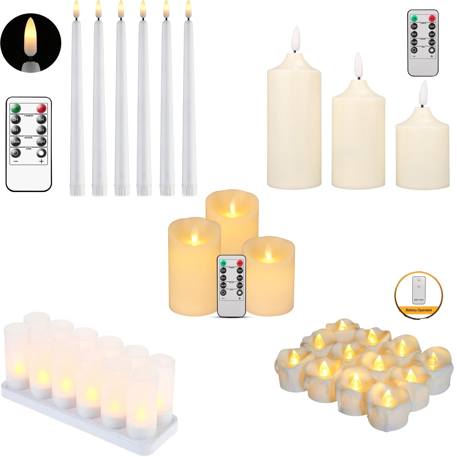 6PCS Remote Flameless LED Taper Candles with Yellow Flickering Light,Realistic Plastic 11 inch Long White Battery Operated Candlestick for Halloween Christmas