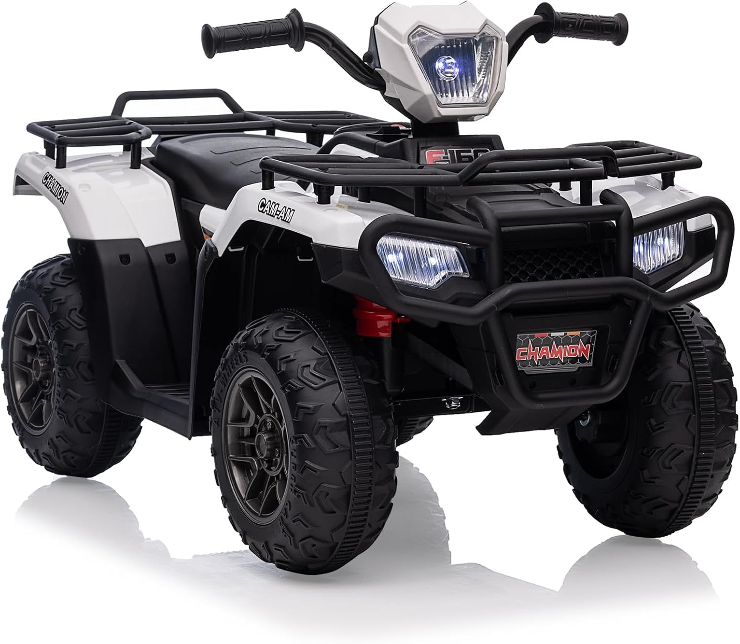 Historyli 12V Ride on ATV, High/Low Variable Speed Ride on Electric Vehicle with LED Light & Music, White