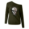 thumbnail image 4 of Tiweut Tops for Women Halloween Graphic Print Long Sleeve Off Shoulder Sweatshirt Ladies Blouse Green,3XL, 4 of 4