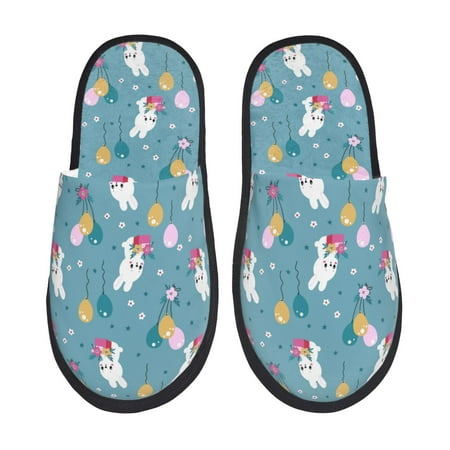

Qekee Rabbit And Balloon print Slippers for Women and Men Fluffy Cute Cozy House Slipper Funny Furry Bedroom Slippers for Women Indoor -Medium