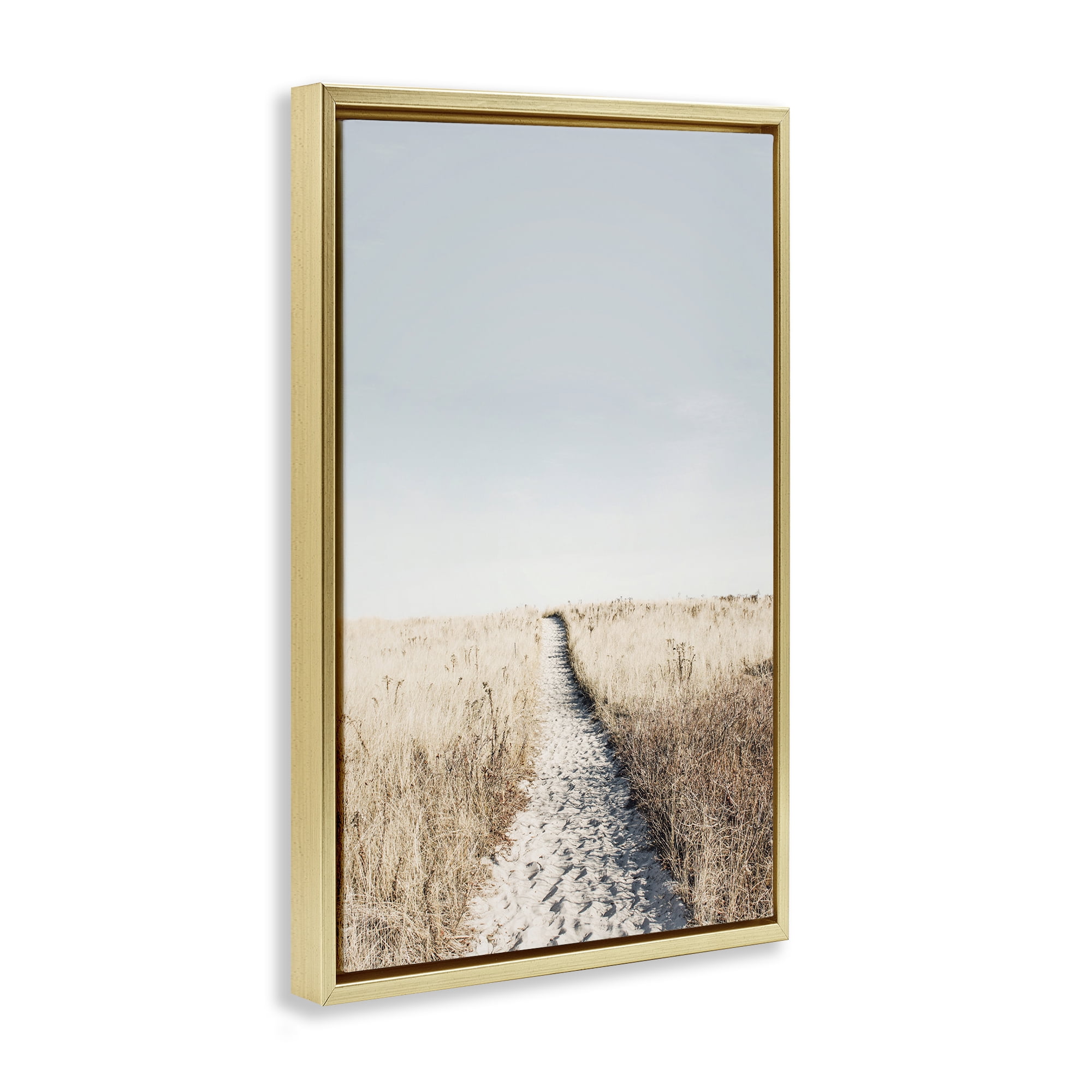 Stupell Industries Path with Sandy Footprints Landscape & Nature Photography Gold Floater Framed Canvas Art Print Wall Art, 17 x 25