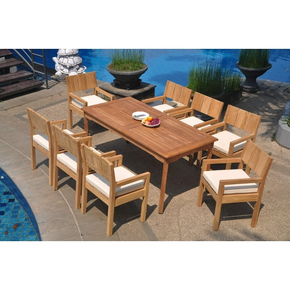 Grade-A Teak Dining Set: 8 Seater 9 Pc: 71" Rectangle Table And 8 Veranda Arm Chairs Outdoor Patio WholesaleTeak #WMVRu