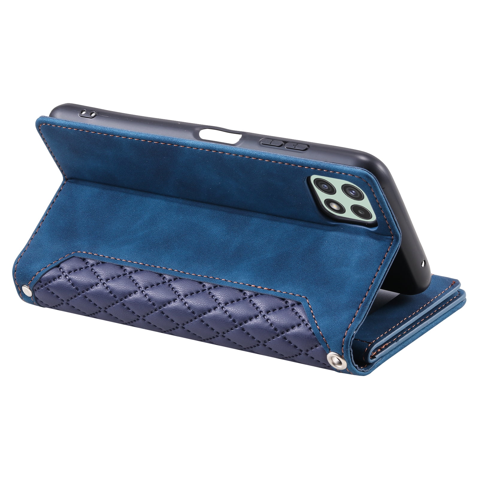 Wallet Case for Samsung Galaxy A12 5G (6.5 Inch) with Kickstand Card Slots Wrist Strap Case, Magnetic Shockproof Flip Phone Cover for Samsung Galaxy A12 5G,Blue