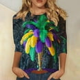 thumbnail image 2 of successthop Mardi Gras Plus Size Outfits Casual Oversized Crewneck Tops Lightweight 3/4 Sleeve Outfits Vacation Shirts, 2 of 5