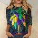 thumbnail image 1 of RKSTN Mardi Gras 3/4 Sleeve T Shirts for Women Top Oversized Crewneck Carnival Mask Print 3/4 Length Sleeve Shirt Womens Casual Round Neck Mask Tuesday Carnival Party Three Quarter Sleeve Tee Shirt, 1 of 5