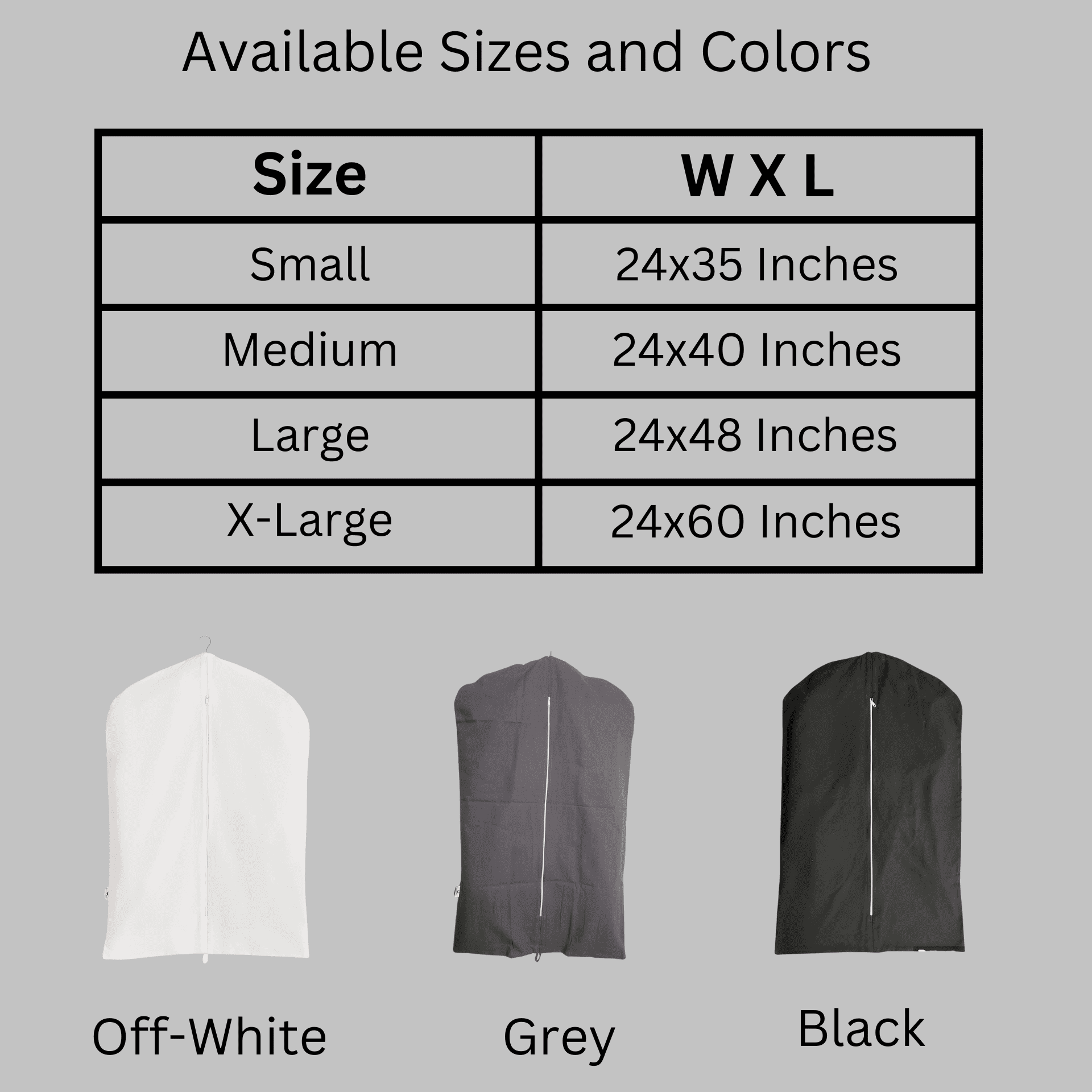 100% Cotton Canvas Garment Cover for Suits, Coats, Dresses; Travel Bag (X-Large (24"x60"), Gray)