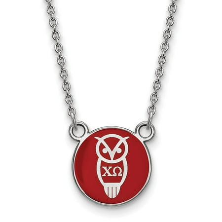 Solid 925 Sterling Silver Official Enamel Chi Omega Small Enl Pend Pendant Necklace Charm Chain - with Secure Lobster Lock Clasp 18