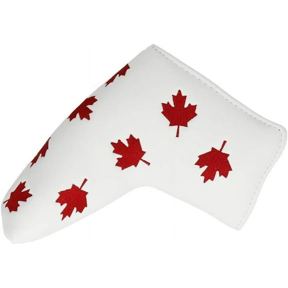 Golf Putter Head Cover Red Maple Leaf with V- Closure PU Leather for Golf Putter Club Blade Cover