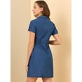 thumbnail image 4 of Vestido Camisero Informal De Mezclilla Con Cintura Con Cordón Y Cuello En Punta Para Mujer Cielo azul M, 4 of 6