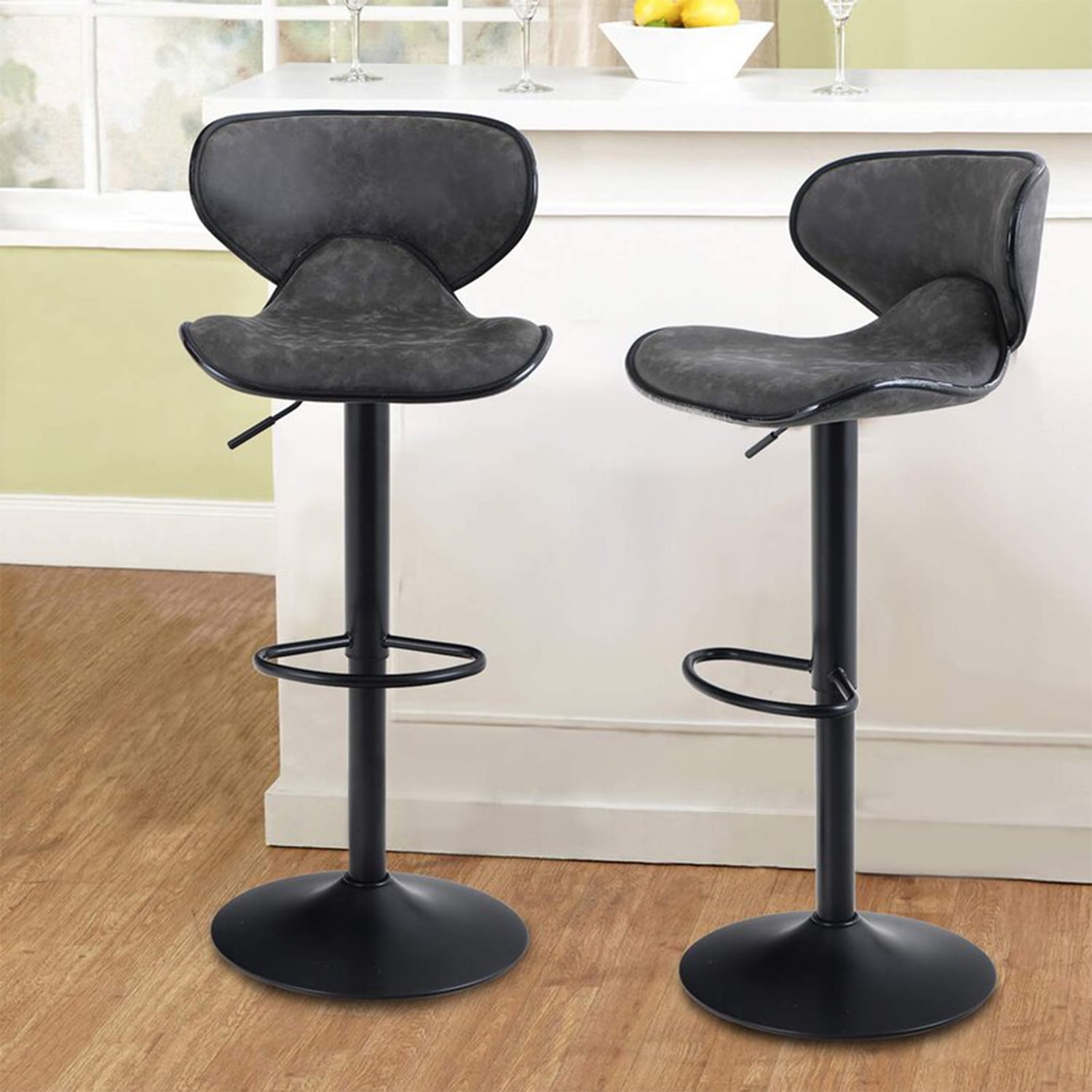 Set Of 2 Bar Stools Leather Velvet Adjustable Counter Dining Chairs Kitchen Pub 