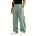 thumbnail image 3 of Men Soft Loose Wide Leg Pants Elastic Drawstring Waist Athletic Casual Jogger Sweatpants Streetwear Trousers With Side Pockets M, 3 of 8