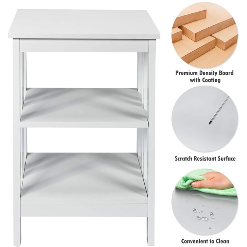 Finihen End Side Table, Nightstand, 2 Pieces 3-Tier Nightstand with Reinforced Bars and Stable Structure, Sofa Side Table, Bed Side Table, for Living Room, Bedroom, White Finihen End Side Table, Nightstand, 2 Pieces 3-Tier Nightstand with Reinforced Bars and Stable Structure, Sofa Side Table, Bed Side Table, for Living Room, Bedroom, White