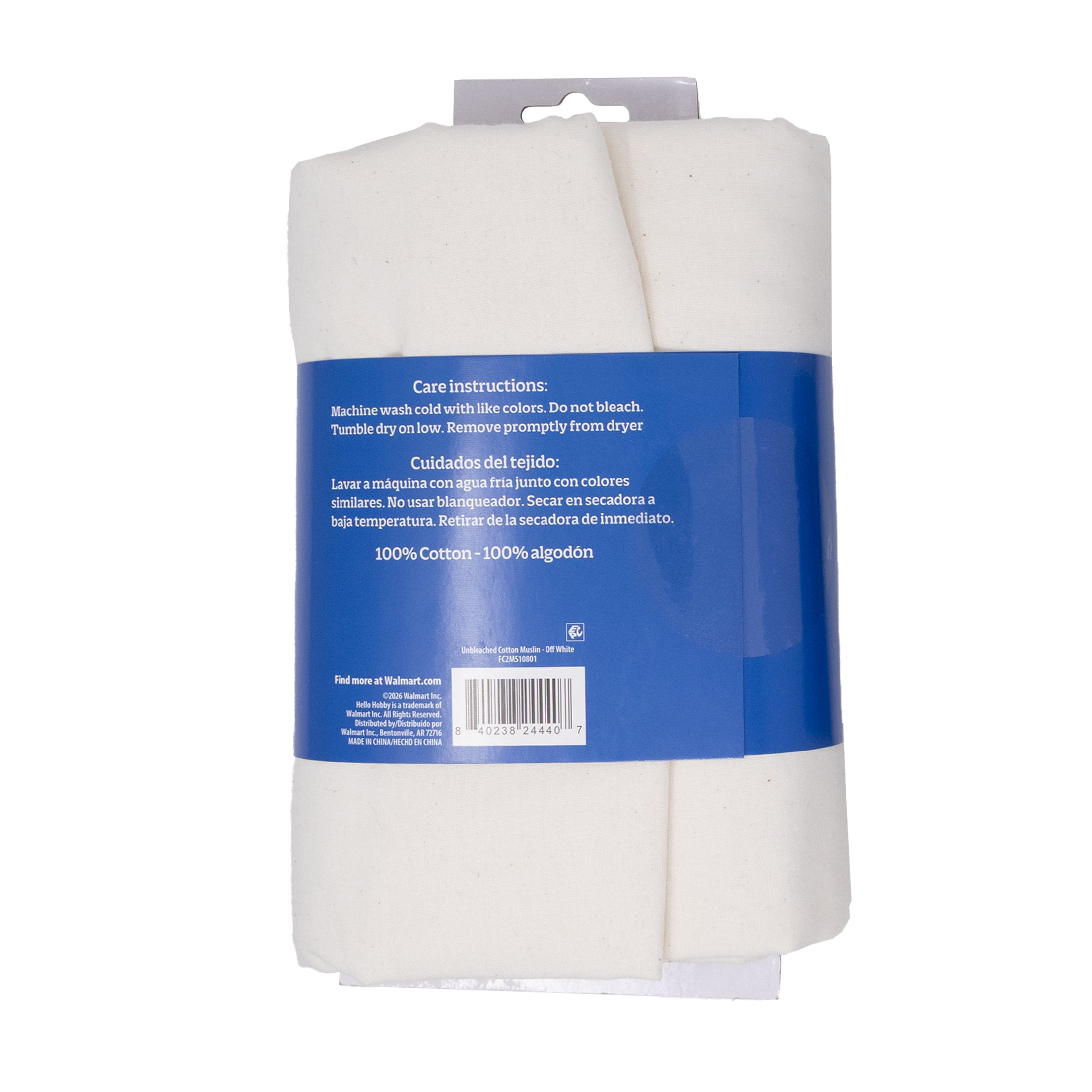 Hello Hobby 2 Yard Precut 100% Cotton Muslin Fabric, Unbleached, 108" Wide for Quilting & Sewing