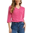 thumbnail image 1 of BLUSA INSPIRADA CHIC para Mujeres Cuello en V Mangas 3/4 Estampado de Lunares y Corazones Cierre Frontal Color Rosa Fucsia XL, 1 of 6