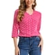 thumbnail image 1 of Blusa de mujer INSPIRE CHIC con cuello en V, mangas 3/4, estampado de lunares y corazones, botón frontal, color rosa intenso, talla S, 1 of 6