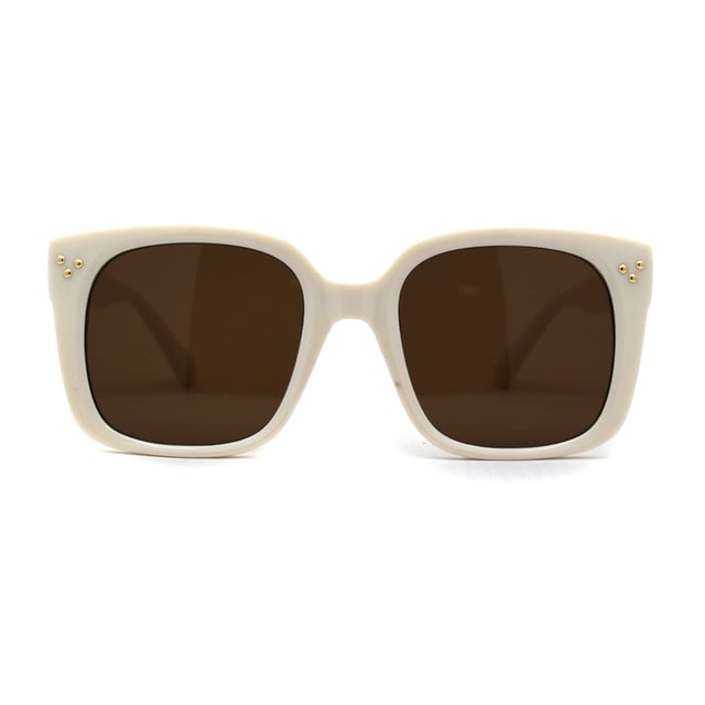 Femmes Grand Rectangulaire Rétro Corne Jante Plastique Chic Lunettes de Soleil Ivoire Brun