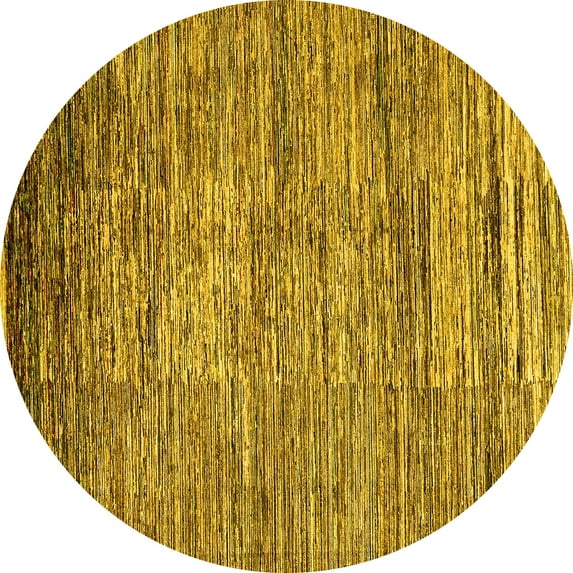 Ahgly Company Machine Washable Indoor Round Abstract Yellow Modern Area Rugs, 4' Round