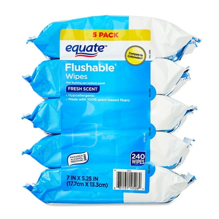 Equate Hypoallergenic Flushable Wet Wipes, Fresh Scent, 240 Wipes, 5 Pack