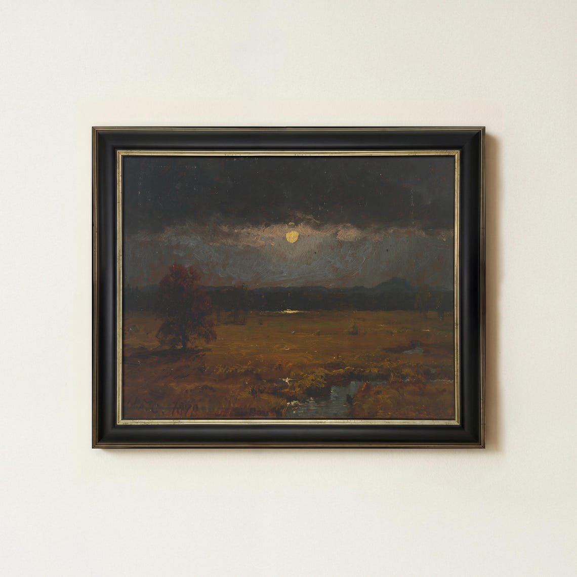 Moonlit Countryside Landscape Wall Art Print For Moody Home Decor