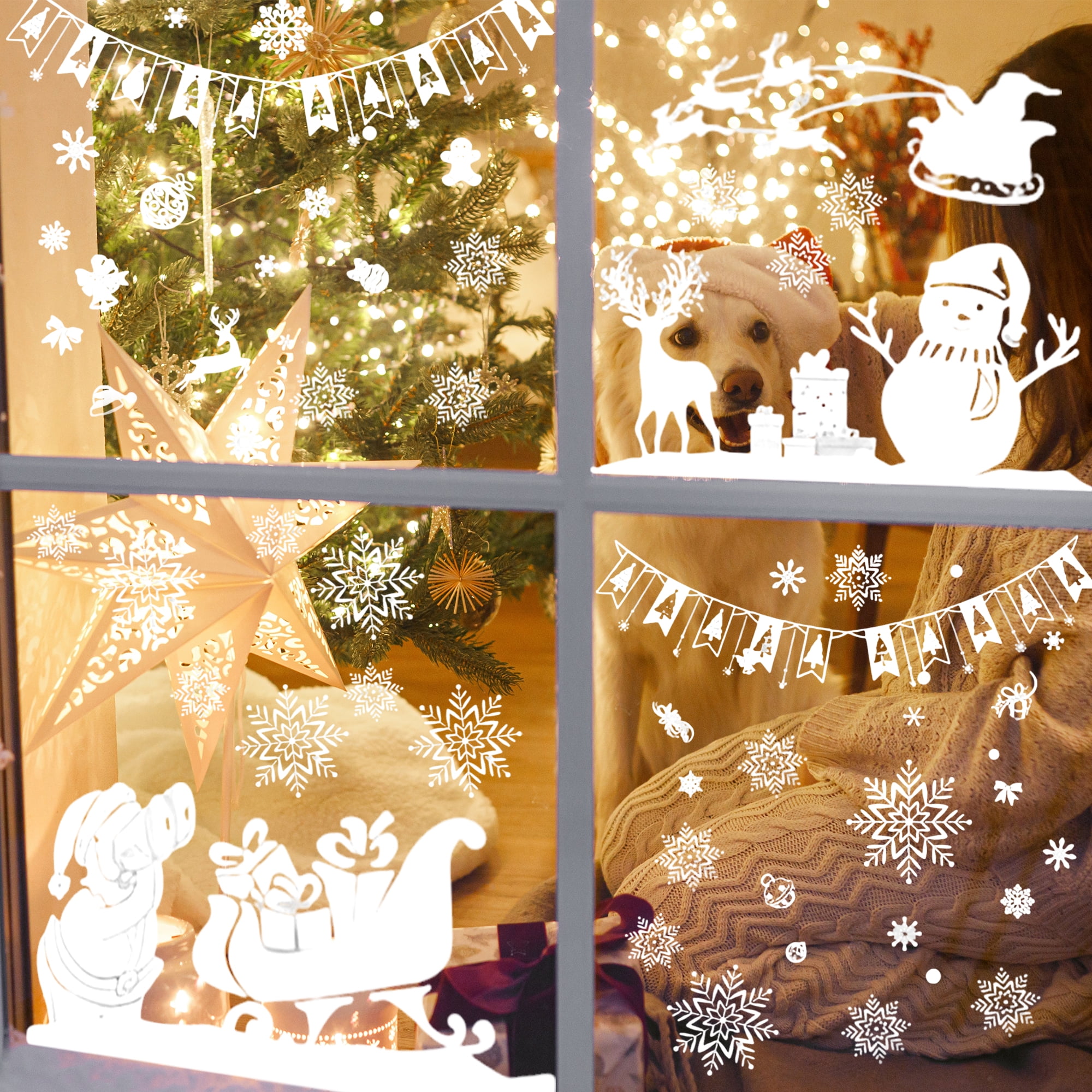 Unique Bargains Window Clings Party Supplies for Holiday White Santa Claus