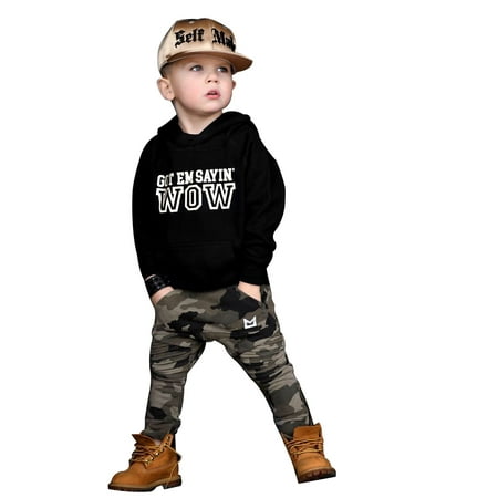 

Canrulo 2Pcs Toddler Baby Boy Fall Winter Clothes Long Sleeve Pullover Hooded Sweater Camouflage Pants Outfits Black 5-6 Years
