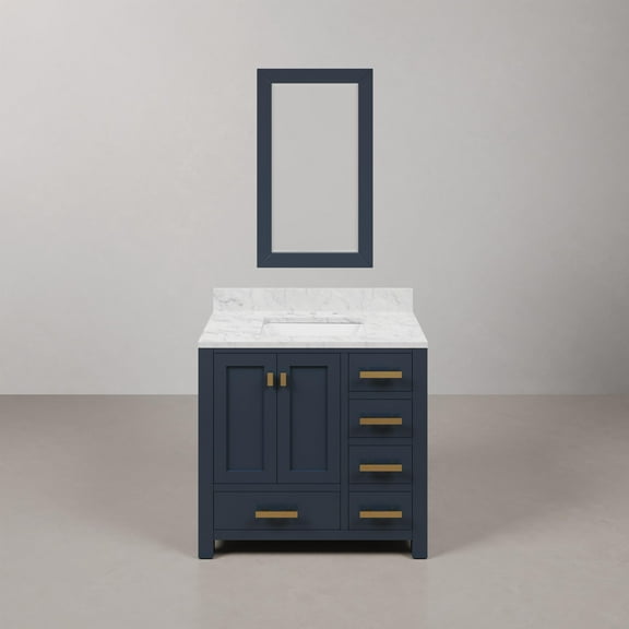 Water Creation Madison 36" Wood Single Bathroom Vanity in Monarch Blue & Gold