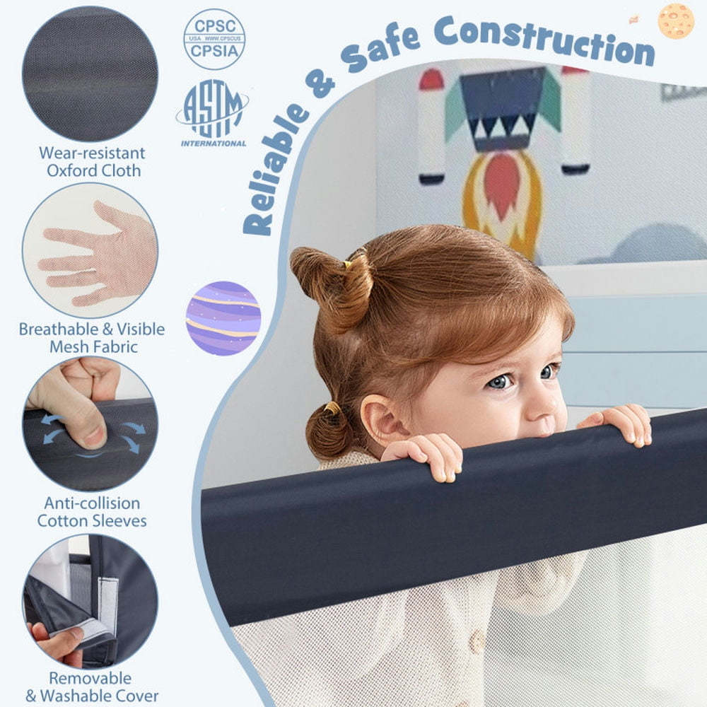 GVN Foldable Bed Rail Swing Down Baby Bed Guard Rail-Gray, Baby Bed, Easy to Fold and Carry Travel Bassinet
