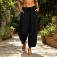 thumbnail image 2 of Taqqpue Women Oversize Pants Drawstring High Elastic Waistbant Boho Palazzo Pants Loose Fit Lounge Pants Solid Color Straight Wide Leg Pants with Pockets for Women, 2 of 9