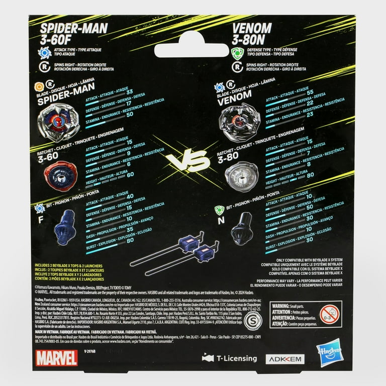 Beyblade X Marvel Collab Spider-Man 3-60F vs. Venom 3-80N