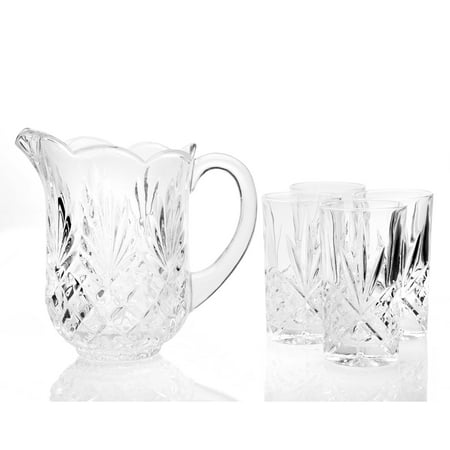 Godinger Dublin Drinkware Clear Crystal Pitcher with 4 Highballs