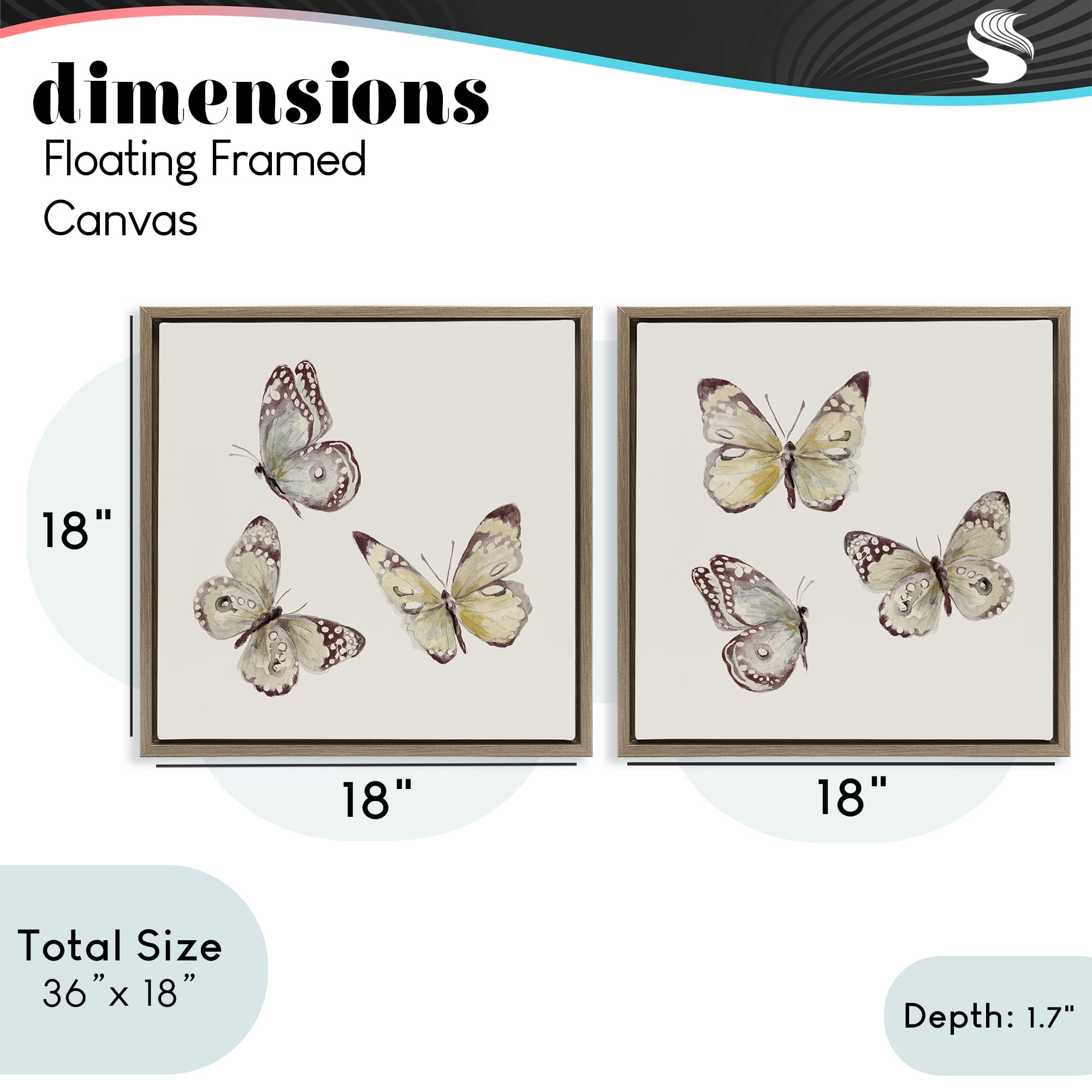 Stupell Industries Flight of Butterflies on Beige 2 Piece Brown Framed Floater Canvas Set, design by Patricia Pinto