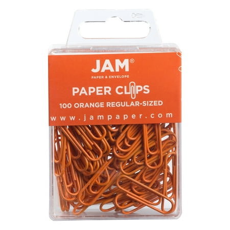 JAM Paper Standard Paper Clips, Orange, 100/Pack, Small 1 inch