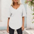 thumbnail image 3 of Scyoekwg Women's V Neck Hoodies Short Sleeve Drawstring Pullover Tops with Pocket Summer Casual Loose Blouses (White,XXL), 3 of 6