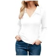 thumbnail image 3 of aidice Going out Tops for Women Lapel Collared V Neck Slim Fitted Stretch Long Sleeve Shirt Basic Comfy Undershirt Pullover, 3 of 7