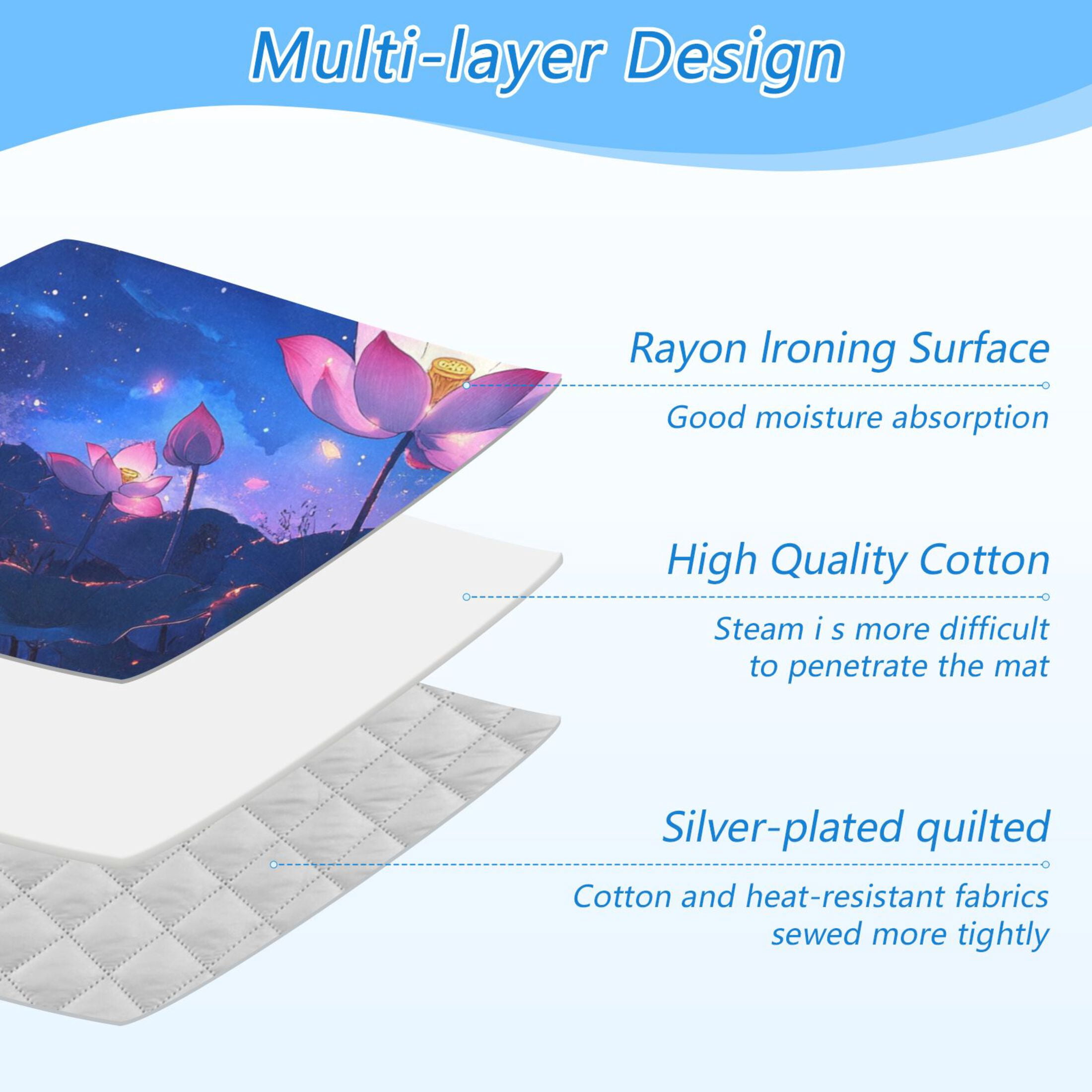 Lotus Flowers in Moonlight Ironing Mat Blanket for Table Top Travel Portable Ironing Board Pad 47.2x27.6 Inch