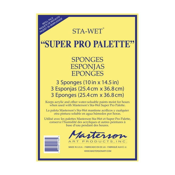 Masterson Sta-Wet Super Pro Palette Sponge Refill, 3 Pack