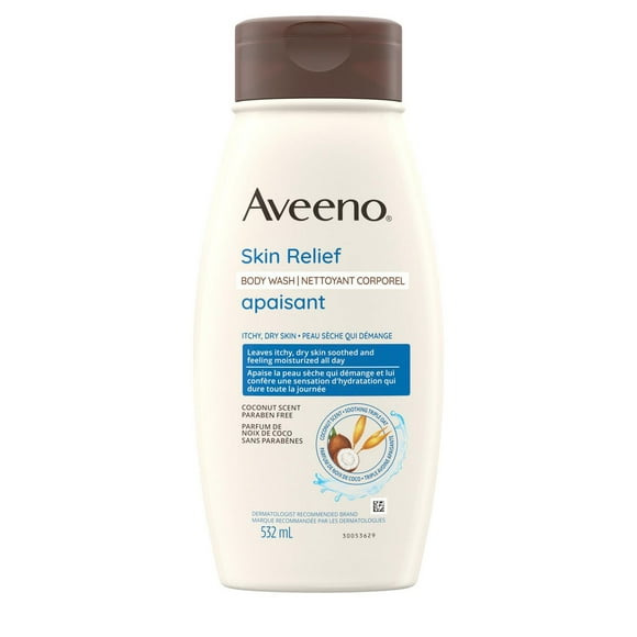 Aveeno Skin Relief Body Wash Coconut scent, Dry Skin, Oat Oil, Oat Extract, Oat Flour, Skin Cleanser, Sensitive Skin, 532 mL