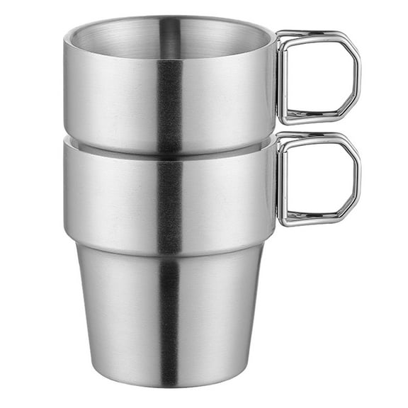 GREDINO 2 Pack Stainless Steel Pint Cups Tumbler, 11OZ Stackable Drinking Cups Outdoors, Unbreakable Coffee Cups with Handle, Reusable Metal Drinking Glasses for Kids Adults Home Camping Travel
