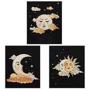 3 Pcs Small Tarot Tapestry Wall Hanging - Lourny Black Tapestry the Sun and Moon Tapestries Decor for Bedroom Living Room (Tapestry C, 16 x 20 inches)
