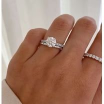 Jewelerix Round Cut Wedding Pave Band Hidden Halo 10K,14K White Gold Vermeil Bridal Ring with Band for Women Brilliant Moissanite Diamond Anniversary Gift