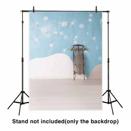 HelloDecor Polyester Fabric 5x7ft Baby Room Backdrop White Snowflakes and Mountain on Blue wall grungy Sled Children Background for Photography or Decoration