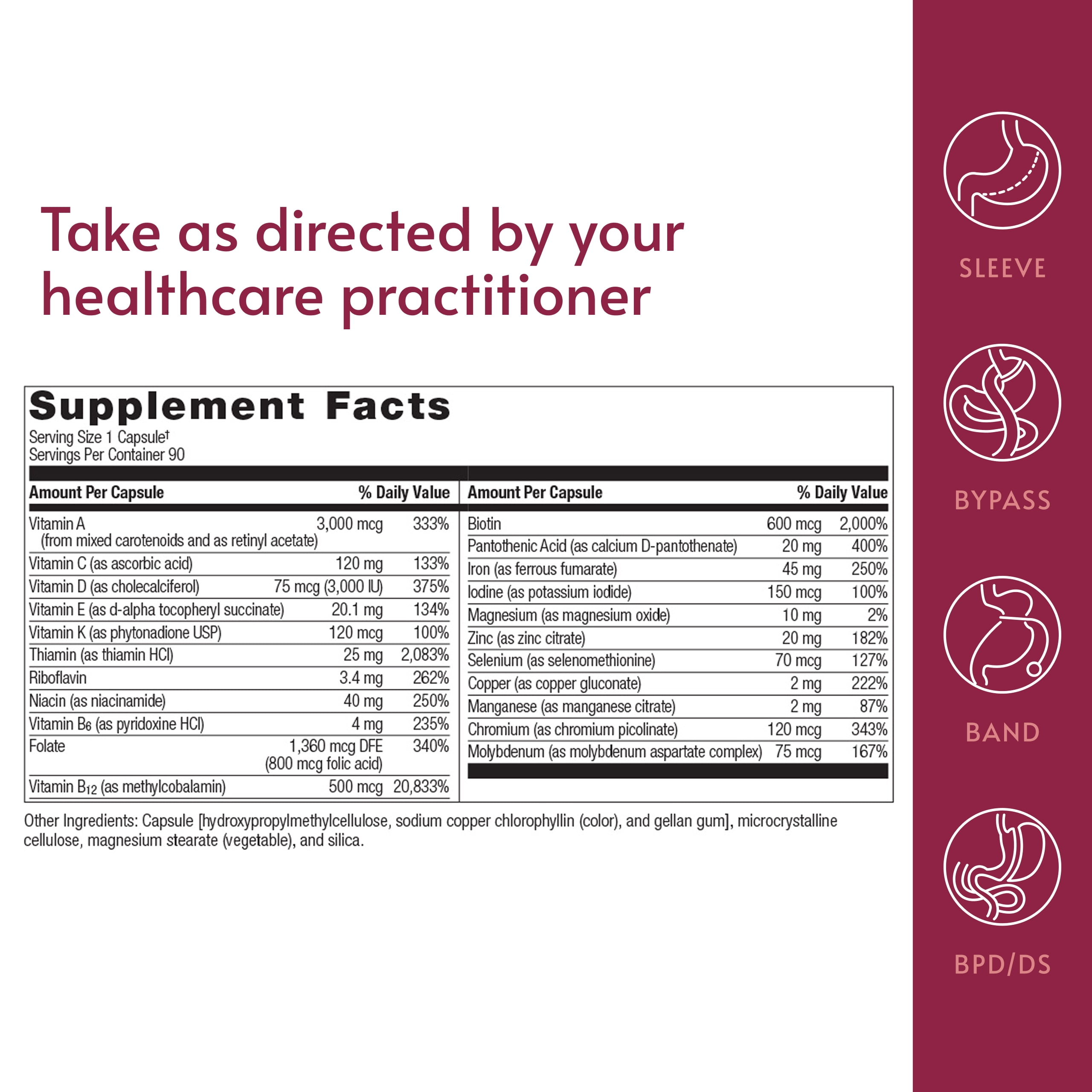 Bariatric Advantage Ultra Solo with Iron - Once-Per-Day Daily Multivitamin - For Bariatric Patients - With Thiamin, Vitamin A & More - Gluten Free - 90 Capsules