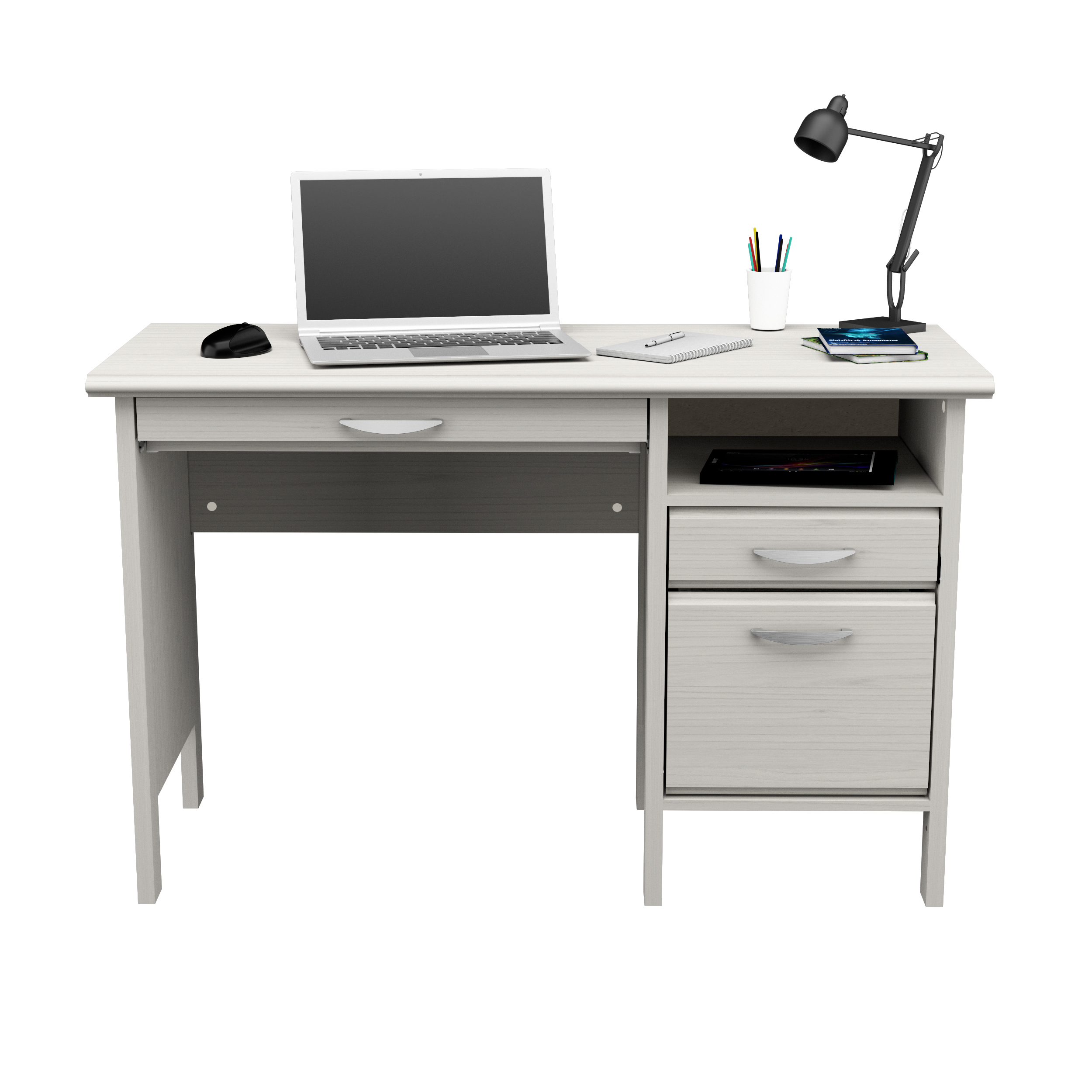 Inval Laminate Computer Desk with 2 Drawers and Open Storage, Washed ...