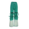 thumbnail image 5 of IWRICH Women's 20s Jeans Baggy Wide Leg Cute Heart Trousers Bowknot Strap Loose Fit Denim Pants with Pockets Mint Green XL, 5 of 9