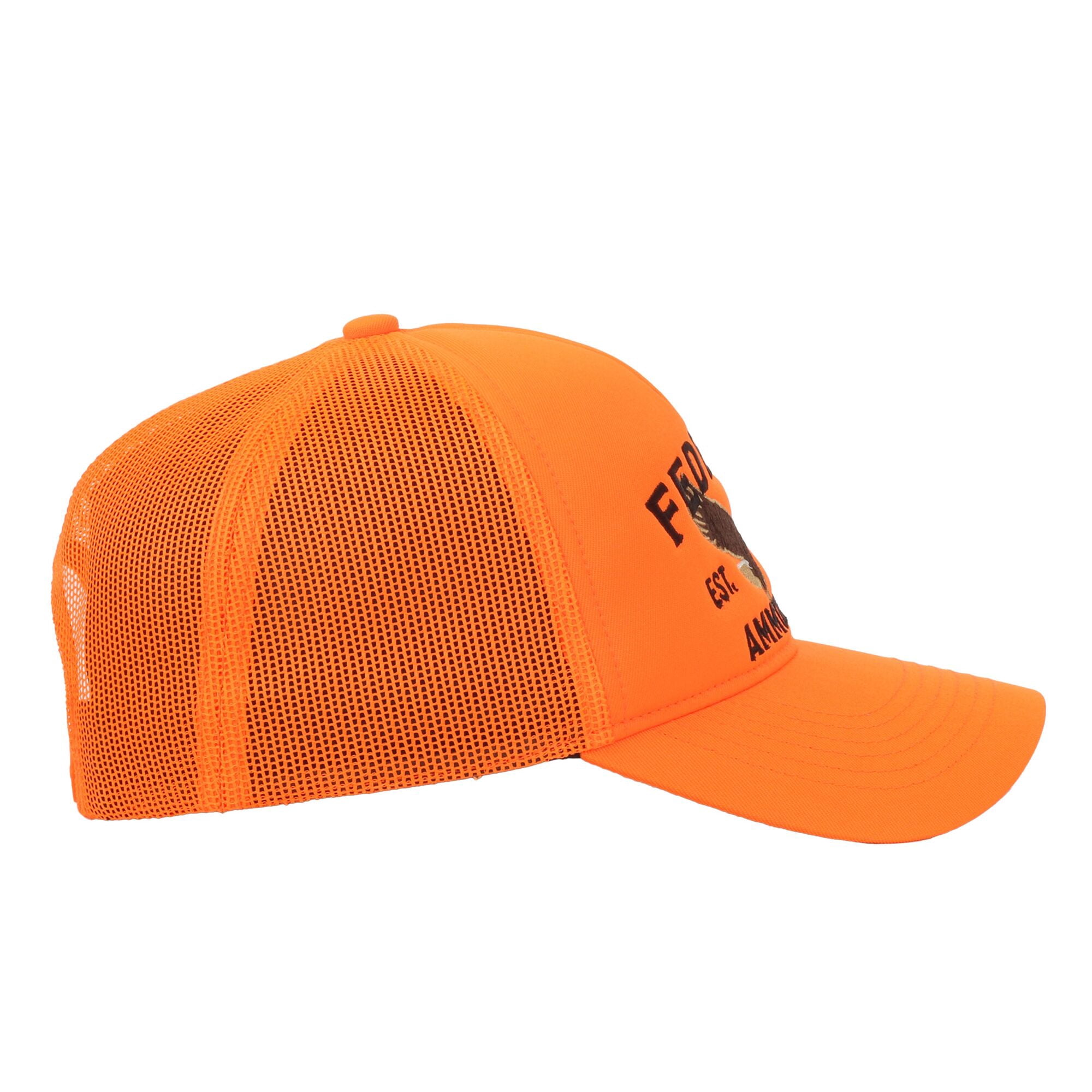 Federal Ammunition Structured 5-Panel Trucker Hat – Blaze Orange Embroidered Eagle Logo Meshback Cap, One Size