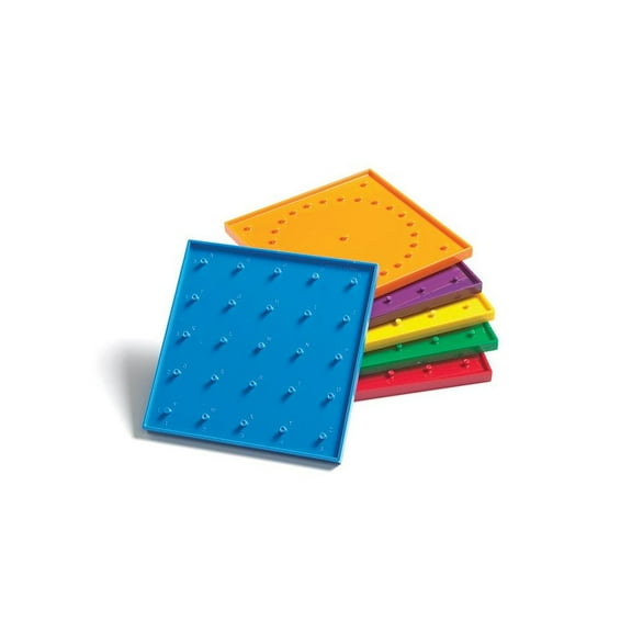 Edx Education Double-Sided Geoboards - 5 x 5 Grid/24 Pin Circular Array - Set of 6 - Includes Rubber Bands - Ages 5 