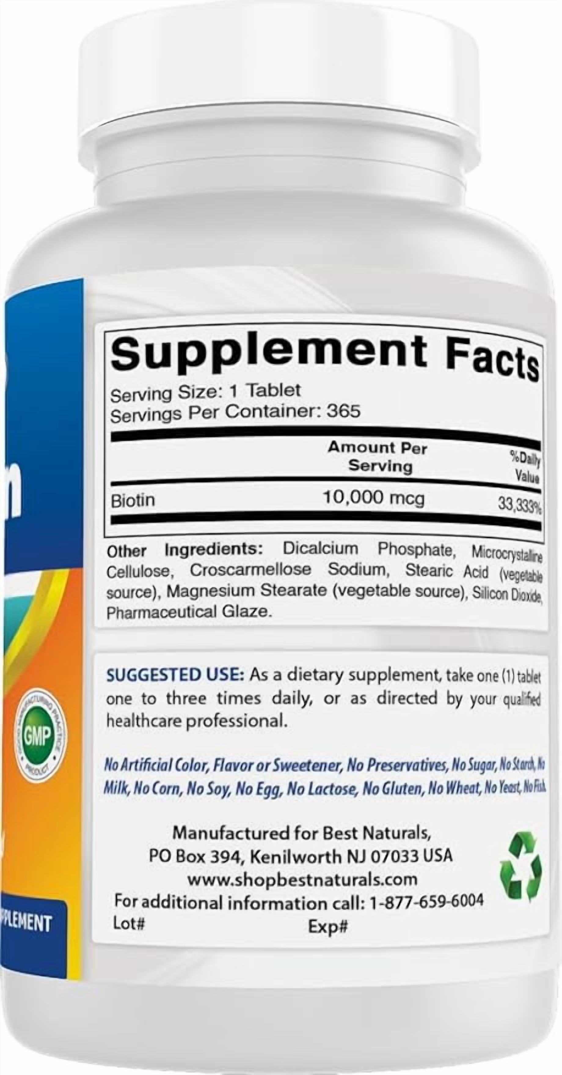 (2 pack) Best Naturals Best Naturals Biotin 10 mg (10,000 Mcg) 365 Tablets | (Vitamin B7 Supplement)