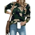 thumbnail image 2 of TWZH Women Camouflage Print Contrast Long Sleeve Crewneck Casual Loose Sweatshirt Top, 2 of 5