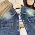 thumbnail image 3 of Odeerbi Toddler Boys Spring Fall Denim Jacket Children Solid Color Retro Denim Shirts Long Sleeve Denim Outwear Jackets Toddler Clothes Navy, 3 of 3