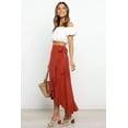 thumbnail image 5 of Wenseny Women’s Satin Asymmetrical Long Wrap Skirts Ruffled Hem Midi Skirt Red XL, 5 of 7